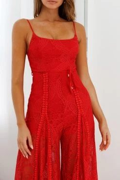 Palm Springs Lace Jumpsuit Red -Fashion women's clothing 62474D 20RED 4