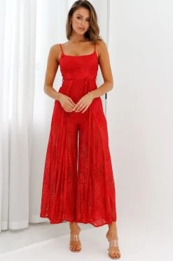 Palm Springs Lace Jumpsuit Red -Fashion women's clothing 62474D 20RED 6