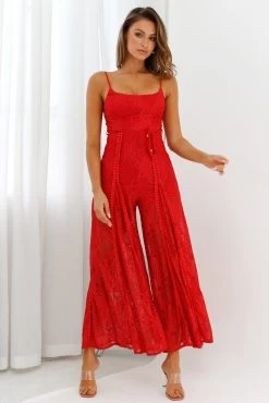 Palm Springs Lace Jumpsuit Red -Fashion women's clothing 62474D 20RED 7