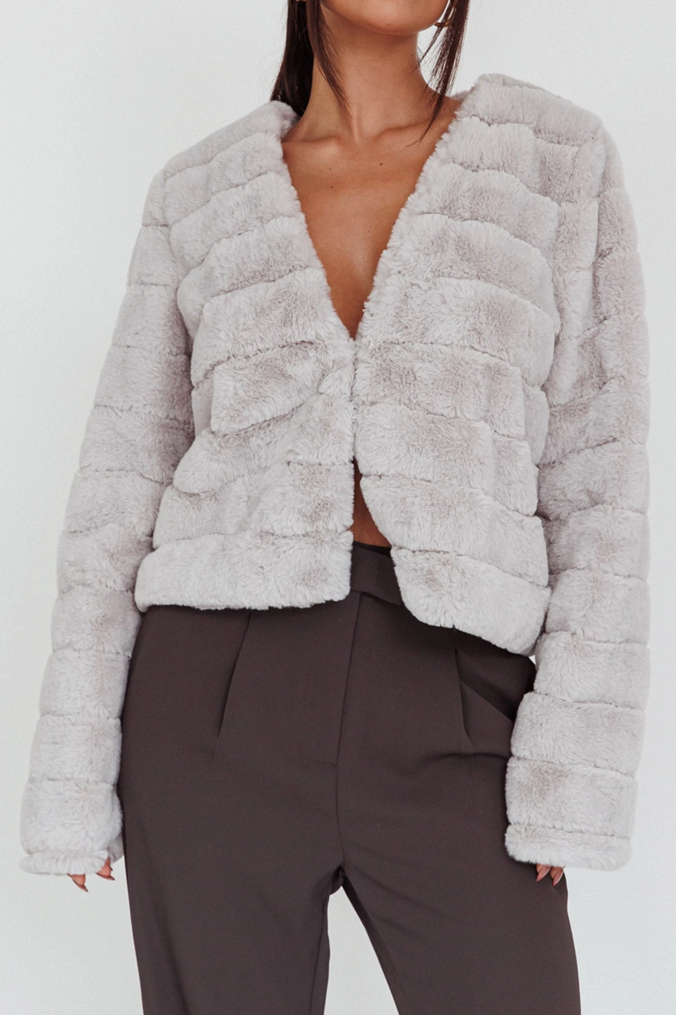 Montana Faux Fur Jacket Light Grey 4 Montana Faux Fur Jacket Light Grey - Image 4