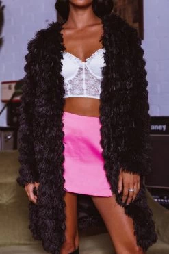 Montana Faux Fur Long Jacket Black 10 Montana Faux Fur Long Jacket Black -Fashion women's clothing 62512B03 20BLACK 4