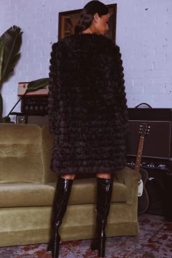 Montana Faux Fur Long Jacket Black 13 Montana Faux Fur Long Jacket Black -Fashion women's clothing 62512B03 20BLACK 7