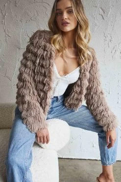 Montana Shaggy Faux Fur Jacket Camel -Fashion women's clothing 62512b camel 1