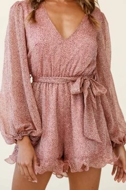 Hilda Long Sleeve Waist Tie Romper Leopard Print Blush -Fashion women's clothing 62702D BLUSH LEOPARD 6 3