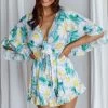 Athira Tied Bust Flared Sleeve Romper Daisy Blue