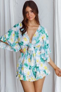 Athira Tied Bust Flared Sleeve Romper Daisy Blue -Fashion women's clothing 62764B10 20BLUE 6