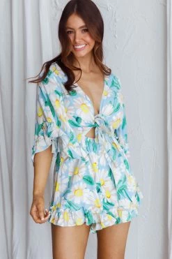 Athira Tied Bust Flared Sleeve Romper Daisy Blue -Fashion women's clothing 62764B10 20BLUE 8
