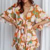 Athira Tied Bust Flared Sleeve Romper Daisy Orange