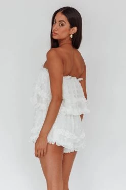 Memories Tiered Bust Frill Trim Romper White -Fashion women's clothing 62867BWHITE 3