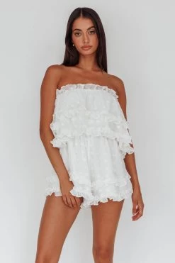 Memories Tiered Bust Frill Trim Romper White -Fashion women's clothing 62867BWHITE 5