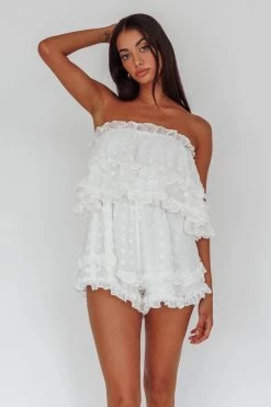 Memories Tiered Bust Frill Trim Romper White -Fashion women's clothing 62867BWHITE 6