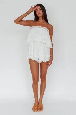 Memories Tiered Bust Frill Trim Romper White -Fashion women's clothing 62867BWHITE 7