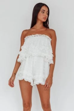 Memories Tiered Bust Frill Trim Romper White -Fashion women's clothing 62867BWHITE 8