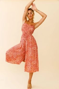 Weekend Escape Cami Strap Drawstring Jumpsuit Animal Print Orange -Fashion women's clothing 62876D04 ORANGE 2