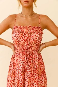 Weekend Escape Cami Strap Drawstring Jumpsuit Animal Print Orange -Fashion women's clothing 62876D04 ORANGE 4