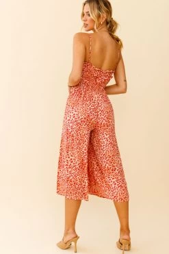 Weekend Escape Cami Strap Drawstring Jumpsuit Animal Print Orange -Fashion women's clothing 62876D04 ORANGE 5
