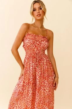 Weekend Escape Cami Strap Drawstring Jumpsuit Animal Print Orange -Fashion women's clothing 62876D04 ORANGE 7