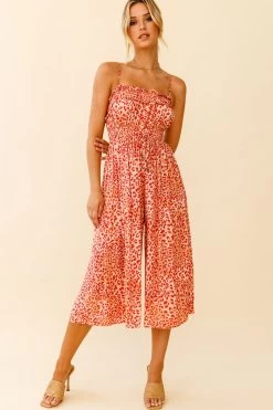 Weekend Escape Cami Strap Drawstring Jumpsuit Animal Print Orange -Fashion women's clothing 62876D04 ORANGE 8