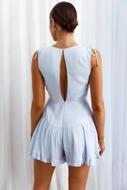 Bordeaux Drawstring Lace Trim Romper Blue -Fashion women's clothing 62921B 20BLUE 7