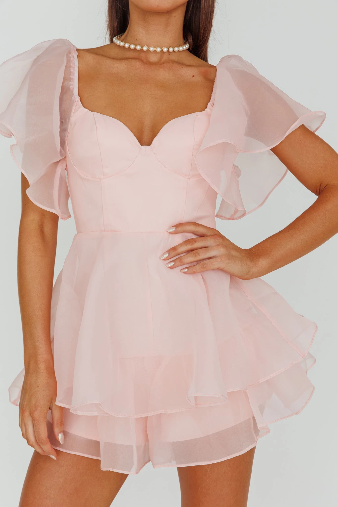 Aphrodite Angel Sleeve Layered Romper Pink 4 Aphrodite Angel Sleeve Layered Romper Pink - Image 4