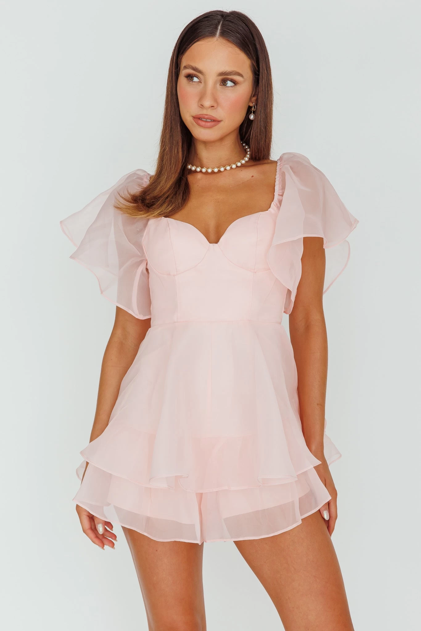 Aphrodite Angel Sleeve Layered Romper Pink 6 Aphrodite Angel Sleeve Layered Romper Pink - Image 6