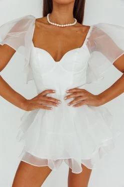 Aphrodite Angel Sleeve Layered Romper White -Fashion women's clothing 62969DS07 20WHITE 4