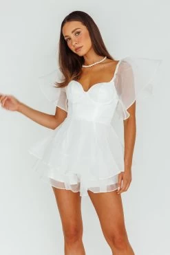 Aphrodite Angel Sleeve Layered Romper White -Fashion women's clothing 62969DS07 20WHITE 6