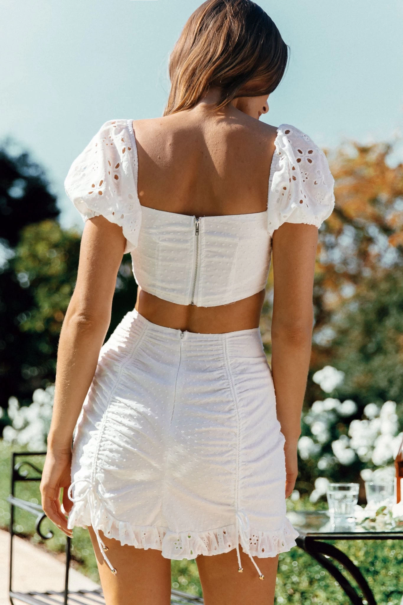 Sweet September Bust Tie Puff Sleeve Crop Top White 2 Sweet September Bust Tie Puff Sleeve Crop Top White - Image 2