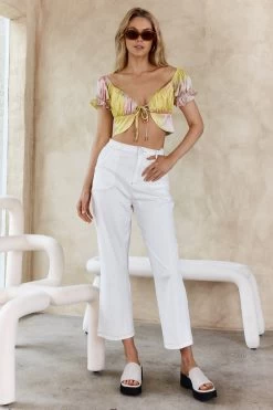 Chasing Waterfalls Double Tie Puff Sleeve Satin Crop Top Pink/Yellow 10 Chasing Waterfalls Double Tie Puff Sleeve Satin Crop Top Pink/Yellow -Fashion women's clothing 63084B 20PINK YELLOW 2