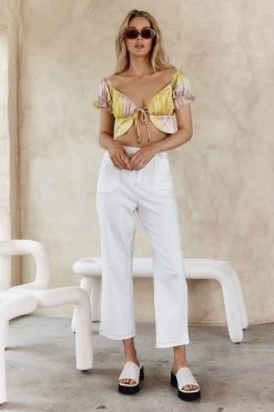 Chasing Waterfalls Double Tie Puff Sleeve Satin Crop Top Pink/Yellow 14 Chasing Waterfalls Double Tie Puff Sleeve Satin Crop Top Pink/Yellow -Fashion women's clothing 63084B 20PINK YELLOW 7