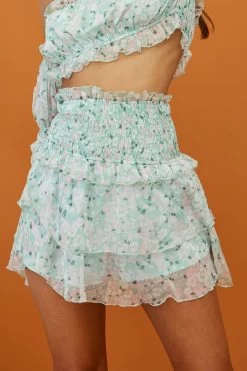 Hearts Beat Shirred Waist Layered Skirt Floral Print Mint 8 Hearts Beat Shirred Waist Layered Skirt Floral Print Mint -Fashion women's clothing 63238D S MINT 4