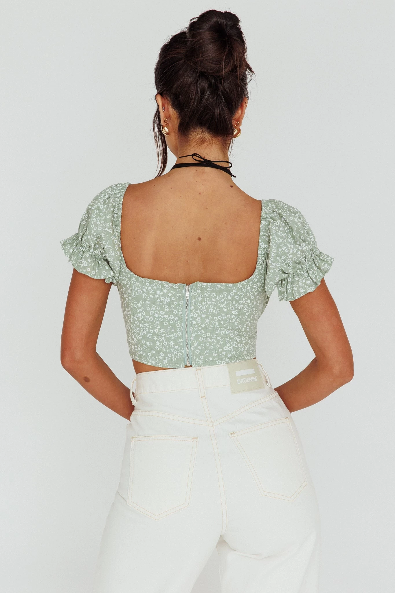 Sweet Romance Sweetheart Neckline Crop Top Floral Sage 2 Sweet Romance Sweetheart Neckline Crop Top Floral Sage - Image 2