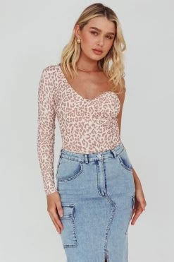 Fifi One Sleeve Bodysuit Leopard Rose -Fashion women's clothing 63286J 20ROSE 5