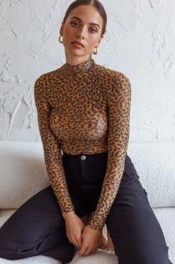 Feelin' It Long Sleeve Turtleneck Sheer Bodysuit Orange Leopard Print 10 Feelin' It Long Sleeve Turtleneck Sheer Bodysuit Orange Leopard Print -Fashion women's clothing 63288J 20ORANGE 20LEOPARD 4