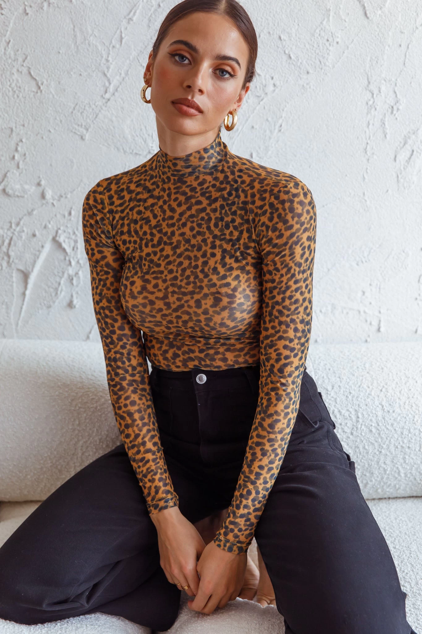 Feelin' It Long Sleeve Turtleneck Sheer Bodysuit Orange Leopard Print 4 Feelin' It Long Sleeve Turtleneck Sheer Bodysuit Orange Leopard Print - Image 4