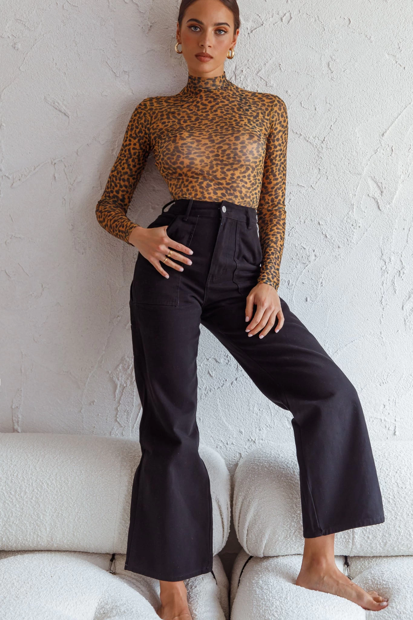 Feelin' It Long Sleeve Turtleneck Sheer Bodysuit Orange Leopard Print 5 Feelin' It Long Sleeve Turtleneck Sheer Bodysuit Orange Leopard Print - Image 5