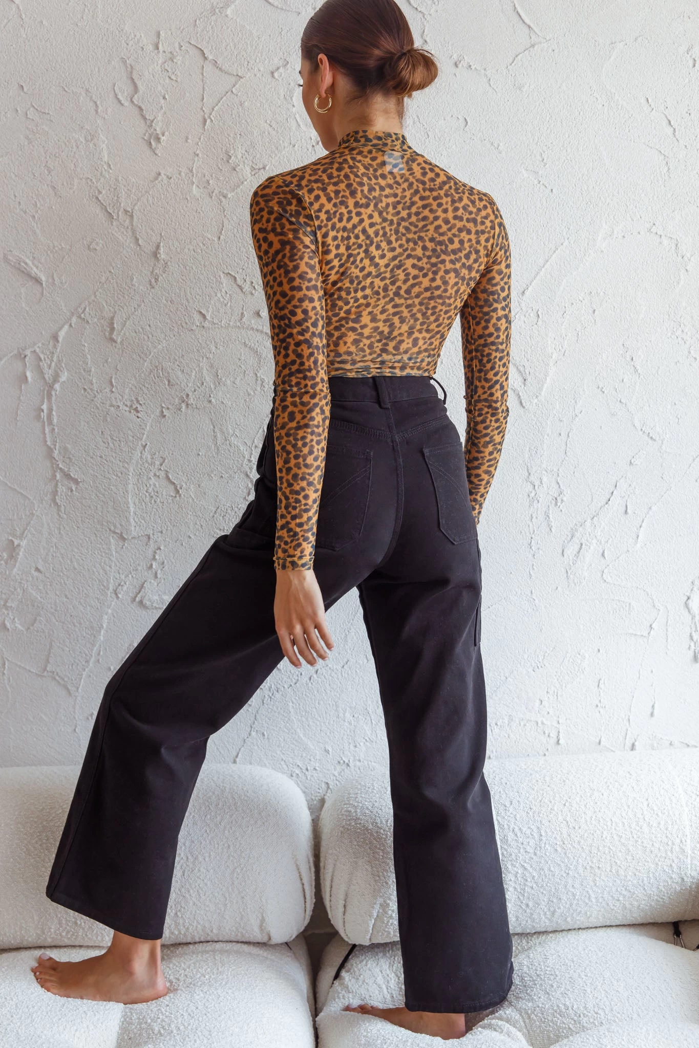 Feelin' It Long Sleeve Turtleneck Sheer Bodysuit Orange Leopard Print 7 Feelin' It Long Sleeve Turtleneck Sheer Bodysuit Orange Leopard Print - Image 7