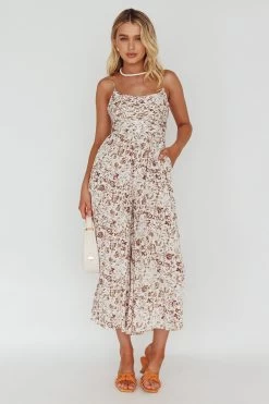Corrie Gathered Bodice Jumpsuit Floral White -Fashion women's clothing 63308J01 20WHITE 5