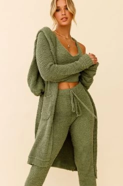 My Girl Fuzzy Knit Longline Pocket Cardigan Sage