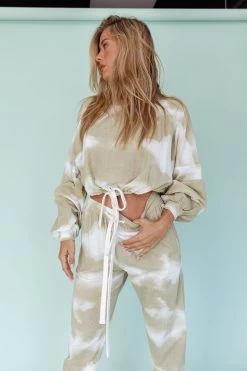 Low Key Drawstring Ribbed Pants Green -Fashion women's clothing 63323B B 20GREEN 8