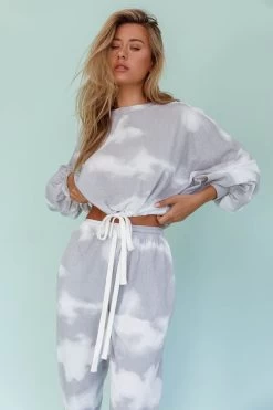 Low Key Drawstring Ribbed Pants Grey -Fashion women's clothing 63323B B 20GREY 2