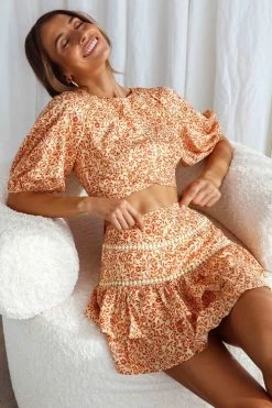 Belong Together Puff Sleeve Open Back Crop Top Floral Print Sun -Fashion women's clothing 63370D T SUN 4