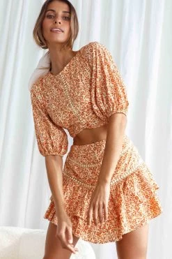 Belong Together Puff Sleeve Open Back Crop Top Floral Print Sun -Fashion women's clothing 63370D T SUN 6