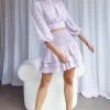Whisked Away Shirred Waist Layered Mini Skirt Floral Print Lilac