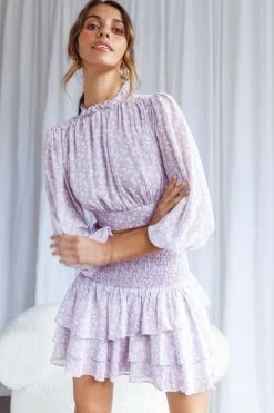 Whisked Away Shirred Waist Layered Mini Skirt Floral Print Lilac 15 Whisked Away Shirred Waist Layered Mini Skirt Floral Print Lilac -Fashion women's clothing 63378D S LILAC 8