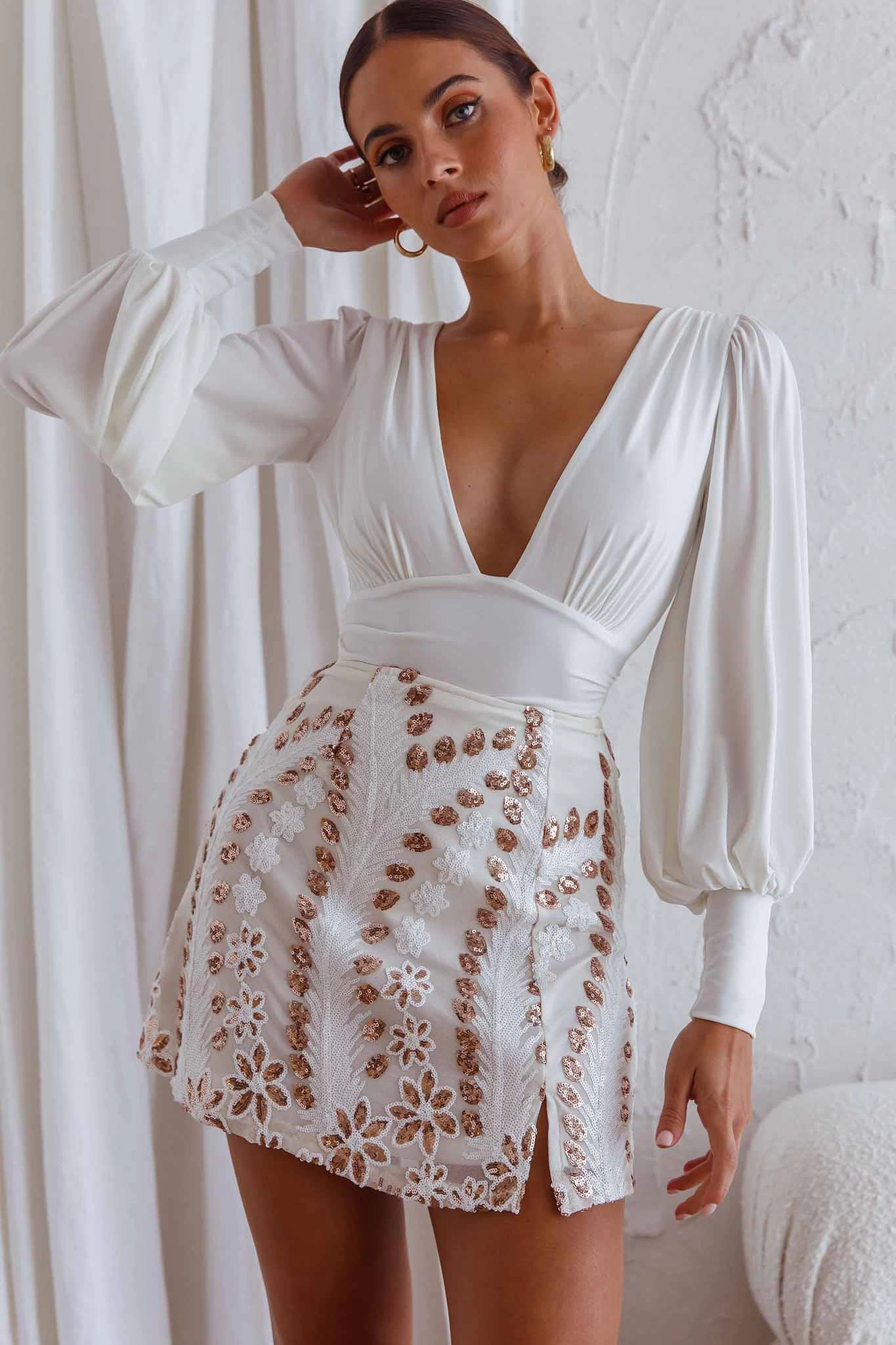 Late Nights Sequin Embellished Mini Skirt White 1 Late Nights Sequin Embellished Mini Skirt White