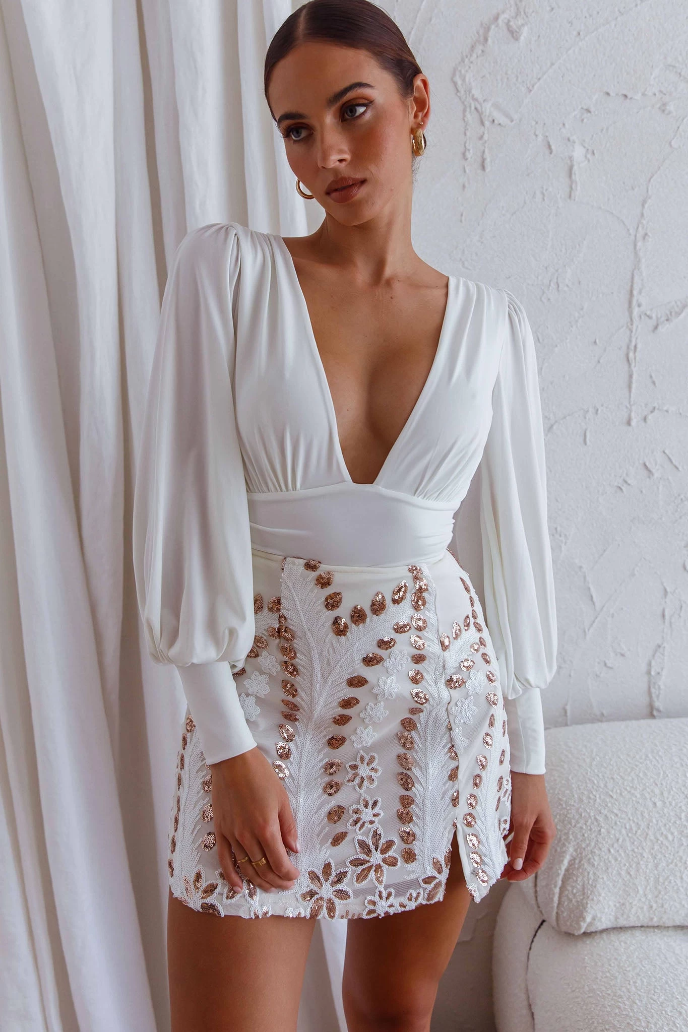 Late Nights Sequin Embellished Mini Skirt White 6 Late Nights Sequin Embellished Mini Skirt White - Image 6