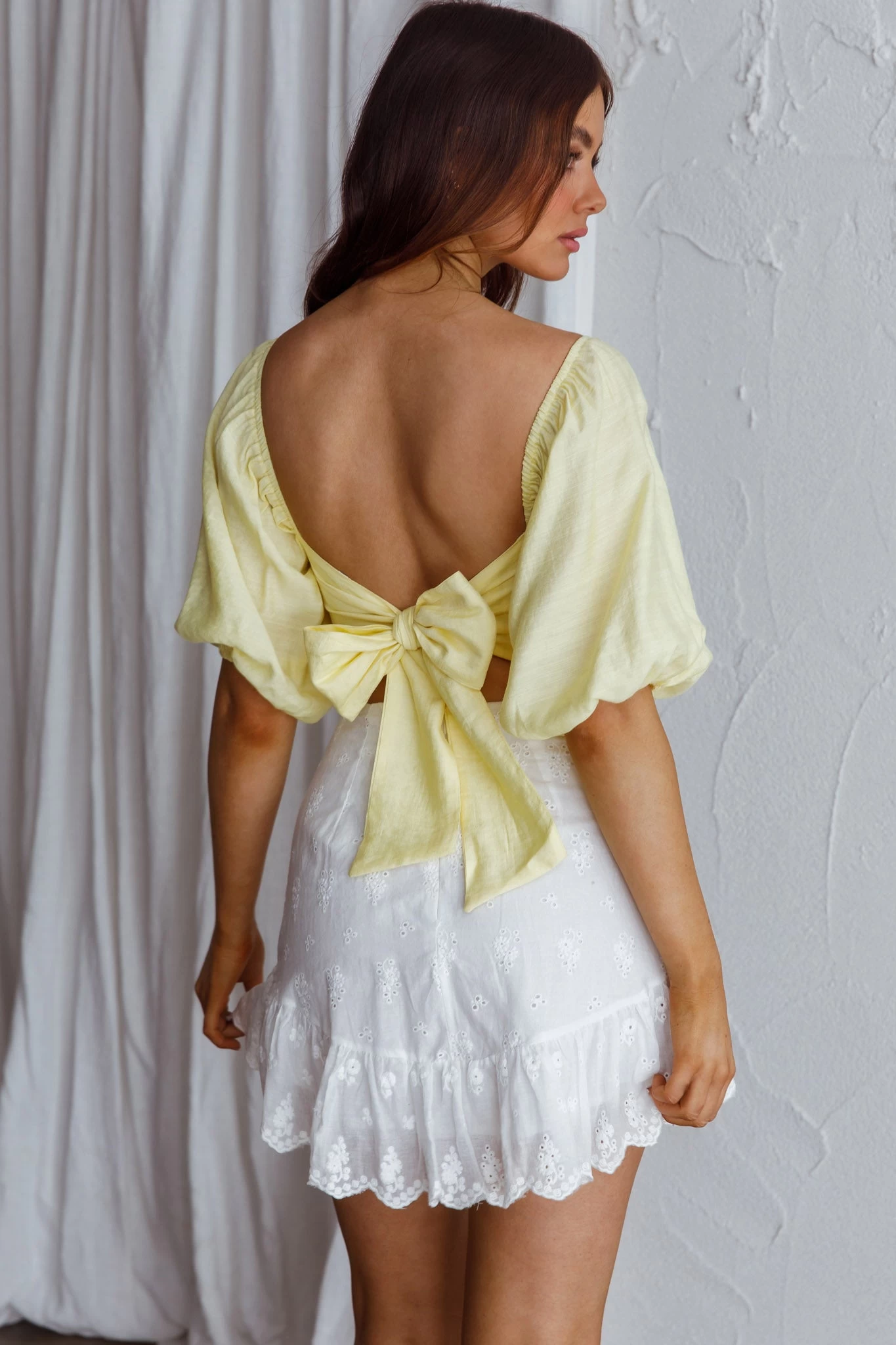 Alpha Tied Back Puff Sleeve Top Lemon 2 Alpha Tied Back Puff Sleeve Top Lemon - Image 2