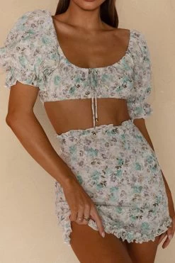 April Flowers Frill Mini Skirt Floral Green 10 April Flowers Frill Mini Skirt Floral Green -Fashion women's clothing 63605J S 20GREEN 4