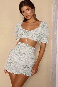 April Flowers Frill Mini Skirt Floral Green 12 April Flowers Frill Mini Skirt Floral Green -Fashion women's clothing 63605J S 20GREEN 6